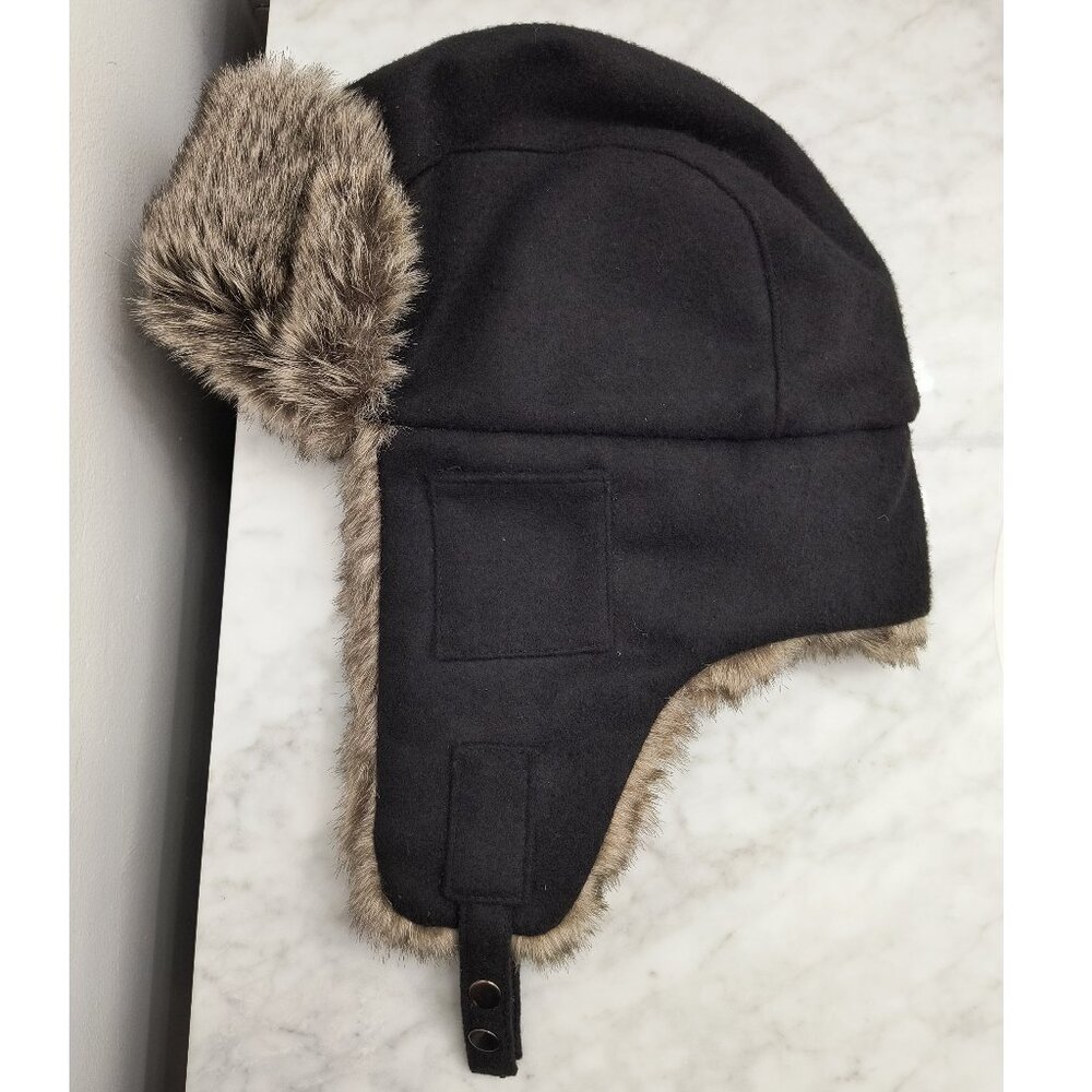 Black and Brown Faux Fur Trapper Hat